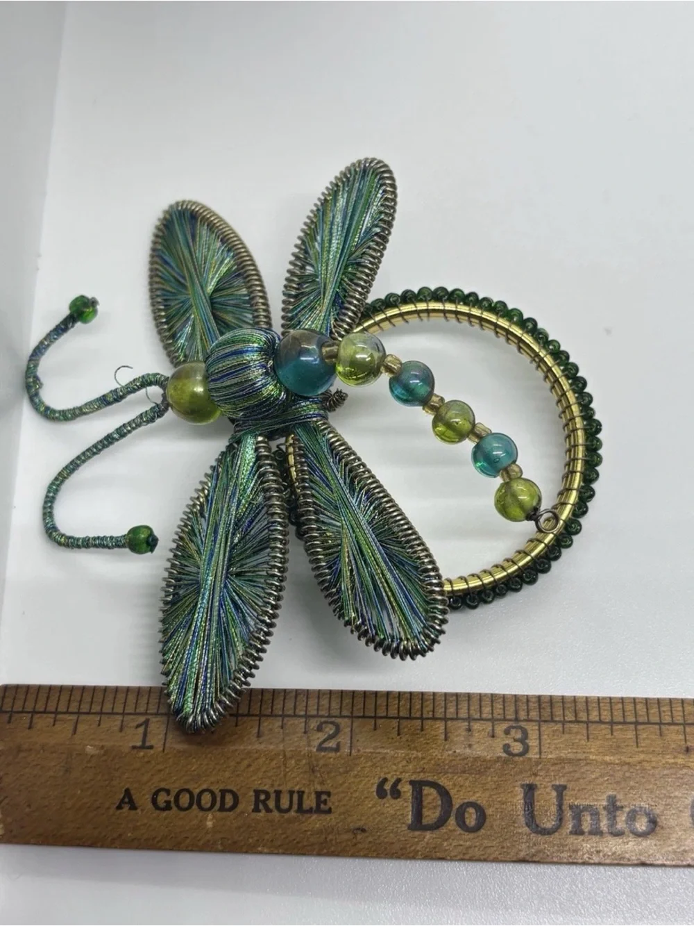 Pier 1 Set of 4 Beaded Dragonfly Napkin Rings Blue Green Wire Art Table Decor